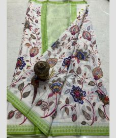 silver colour mangalagiri cotton sarees with All Over Printing design