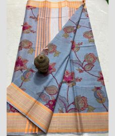 light blue colour mangalagiri cotton sarees with All Over Printing design