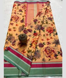 pink colour mangalagiri cotton sarees with All Over Printing design