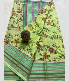 light yellow colour mangalagiri cotton sarees with All Over Printing design