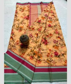 cream colour mangalagiri cotton sarees with All Over Printing design