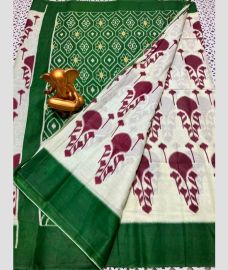 green and grey colour mangalagiri cotton sarees with All Over Printing design