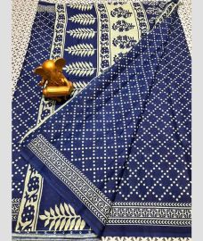 blue and grey colour mangalagiri cotton sarees with All Over Printing design