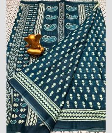blue colour mangalagiri cotton sarees with All Over Printing design
