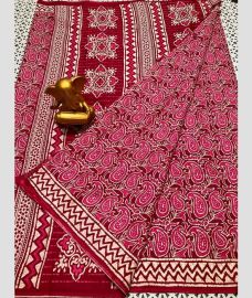 maroon red colour mangalagiri cotton sarees with All Over Printing design