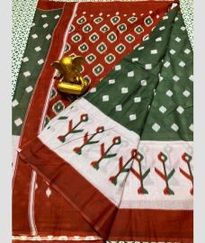 maroon and green colour mangalagiri cotton sarees with All Over Printing design