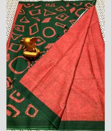 green and magenta colour mangalagiri cotton sarees with All Over Printing design