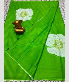 green colour mangalagiri cotton sarees with All Over Printing design