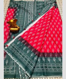 magenta and grey colour mangalagiri cotton sarees with All Over Printing design