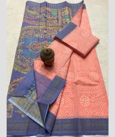 pink and blue colour mangalagiri cotton sarees with All Over Printing design