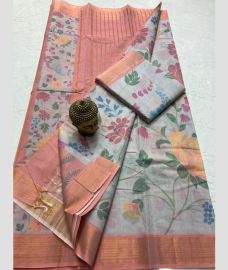 light blue colour mangalagiri cotton sarees with All Over Printing design