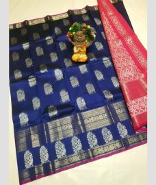 blue colour mangalagiri cotton sarees with Kanchi Border design