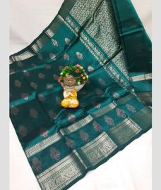 silver and blue colour mangalagiri cotton sarees with Kanchi Border design