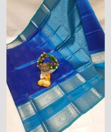 blue and silver colour mangalagiri cotton sarees with Kanchi Border design