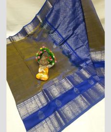 silver and olive green colour mangalagiri cotton sarees with Kanchi Border design