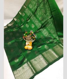 green colour mangalagiri cotton sarees with Kanchi Border design