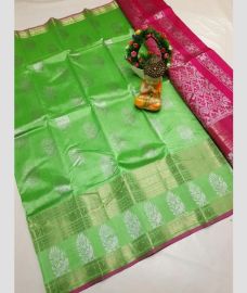 sea green colour mangalagiri cotton sarees with Kanchi Border design