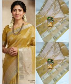olive and silver colour mangalagiri cotton sarees with Kanchi Border design