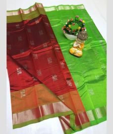 Chestnut and Parrot Green mangalagiri pattu sarees with Kaddy Border design