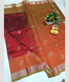 Chestnut and Lite Orange mangalagiri pattu sarees with Kaddy Border design
