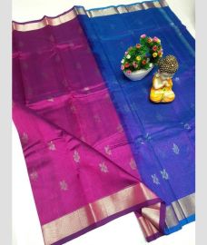 Magenta and Blue mangalagiri pattu sarees with Kaddy Border design