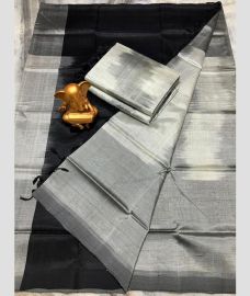 Black and Lite Grey mangalagiri pattu sarees with Half and Half design