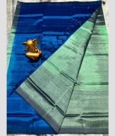 Blue and Aquamarine mangalagiri pattu sarees with Half and Half design