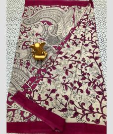 Cream and Deep Pink mangalagiri pattu sarees with All over design