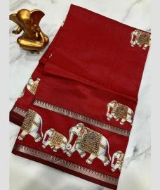 Red mangalagiri pattu sarees with Gap Border design