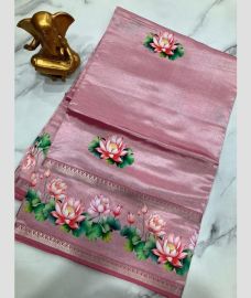 Baby Pink mangalagiri pattu sarees with Gap Border design