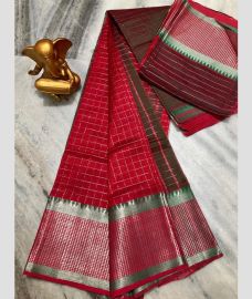Red and Maroon mangalagiri pattu sarees with All over Checks design