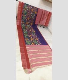Purple and Chestnut mangalagiri pattu sarees with All over Hand Paint Pen Kalamkari design