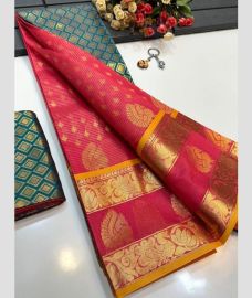 fuchsia colour mangalagiri pattu sarees with All over Buttas design
