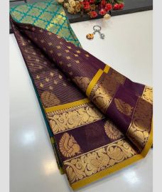 purple blue colour mangalagiri pattu sarees with All over Buttas design