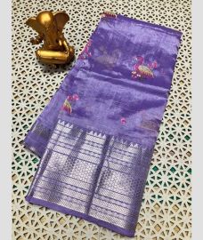 purple colour mangalagiri pattu sarees with Kanchi Border design