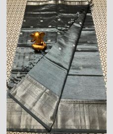 gray colour mangalagiri pattu sarees with Kanchi Border design