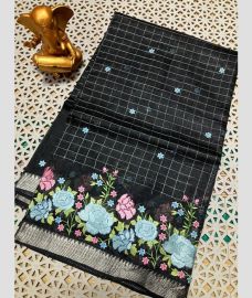 charcoal colour mangalagiri pattu sarees with All over Checks design