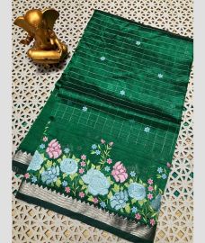 green colour mangalagiri pattu sarees with All over Checks design