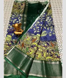 green and blue colour mangalagiri pattu sarees with Kanchi Border design