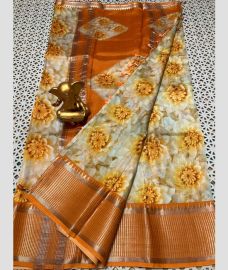 cream and brown colour mangalagiri pattu sarees with Kanchi Border design