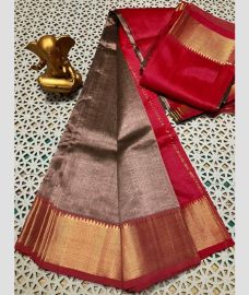 magenta red and gray colour mangalagiri pattu sarees with Plain design