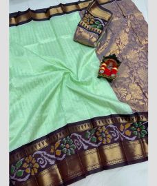 light blue colour mangalagiri pattu sarees with Pochampally Border design