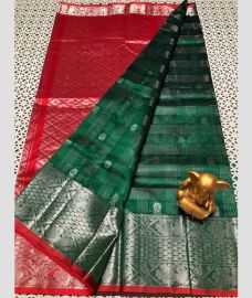 silver and green colour mangalagiri pattu sarees with Kanchi Border design