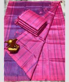 pink colour mangalagiri pattu sarees with All over Lines design