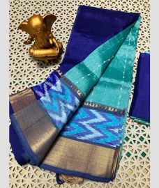 navy blue and blue  colour mangalagiri pattu sarees with Pochampally Border design