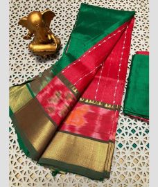 green and magenta red colour mangalagiri pattu sarees with Pochampally Border design
