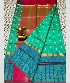 cyan blue colour mangalagiri pattu sarees with Plain design