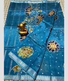 blue colour mangalagiri pattu sarees with All over Printed design
