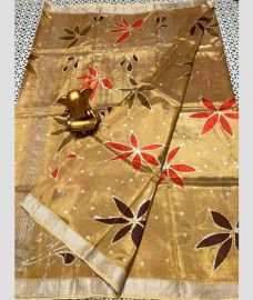 brown colour mangalagiri pattu sarees with All over Printed design