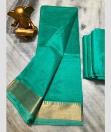 cyan blue colour mangalagiri pattu sarees with Jari Border design